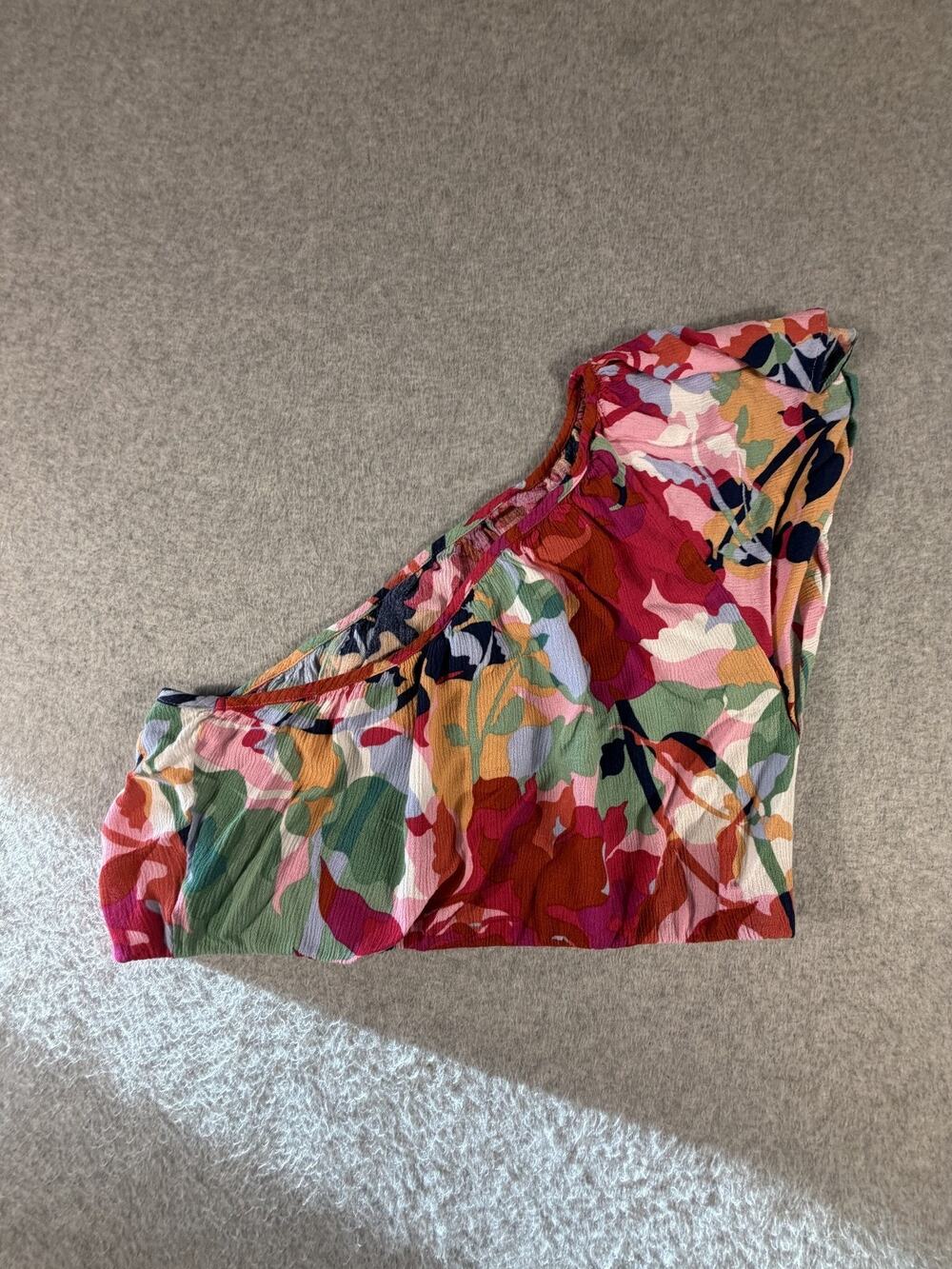 BB Dakota Steve Madden Womens One Shoulder Floral Crop Top Multi Pink Green M
